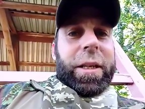 Canadian Forces veteran James Challice — shown in a screenshot taken from his video interview with John Ivison — thought he “was a goner” more than once since going overseas to help fend off Russian invaders. He wishes Canada would give Ukraine more of a fighting chance.