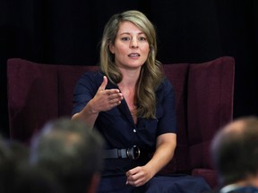 Foreign Affairs Minister Mélanie Joly speaks at the Summit of the Americas, in Los Angeles on June 8, 2022.