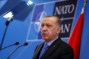 Turkish President Tayyip Erdogan at an earlier NATO summit in Brussels. He has vowed to veto Finland’s and Sweden’s membership in the defence group.