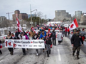 group of “freedom convoy” protesters in Ottawa in March 2022.