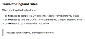 England’s current border measures. They’re back to normal, in other words.