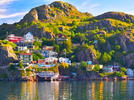 Sunrise at The Battery Panorama, St John`s Harbour, Newfoundland, Canada