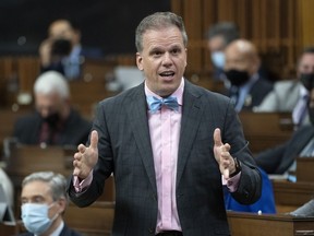 Mark Holland rises in the House of Commons, Thursday, June 2, 2022 in Ottawa. The House of Commons is suspending COVID-19 vaccine mandates for MPs, staff and visitors next week. The government house leader put forward a motion this afternoon to end the mandate as of Monday.