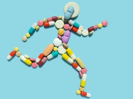 person made of pills drugs running