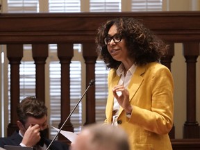 Democratic State Sen. Sydney Kamlager calls on lawmakers to approve her measure to place a constitutional amendment on the ballot to ban involuntary servitude as punishment for a crime, at the Capitol in Sacramento, Calif., Thursday, June 23, 2022. The bill failed to get enough votes for passage. California's Constitution bans both slavery and involuntary servitude, forcing someone to provide labor against their will, but there is an exception for the punishment of a crime.