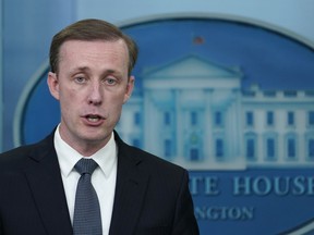 White House national security adviser Jake Sullivan speaks during the daily briefing at the White House in Washington, Wednesday, May 18, 2022.