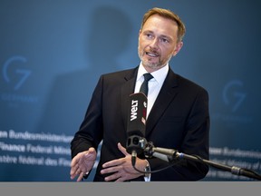 Christian Lindner , Federal Minister of Finance, gives a statement on the excess profits tax at the Ministry of Finance.