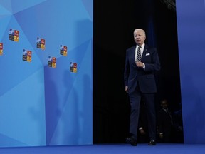 President Joe Biden walks out to hold a news conference on the final day of the NATO summit in Madrid, Thursday, June 30, 2022.