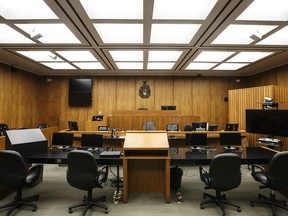 A courtroom at the Edmonton Law Courts building, in Edmonton on Friday, June 28, 2019. An Alberta judge has found a man guilty of manslaughter in the death of his one-year-old son.