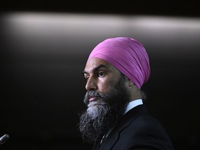 NDP Leader Jagmeet Singh participates in a news conference on Parliament Hill in Ottawa, on Wednesday, June 22, 2022.