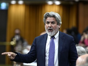 Minister of Canadian Heritage Pablo Rodriguez rises during Question Period in the House of Commons on Parliament Hill in Ottawa on Thursday, June 16, 2022.