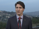Prime Minister Justin Trudeau pictured at a press event in Rwanda last week in which he denied putting 