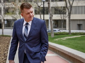 Alberta MLA Brian Jean arrives at the United Conservative Party caucus in Calgary, Alta., Thursday, May 19, 2022. The co-founder of Alberta's governing United Conservative Party has officially launched his campaign to become its next leader.