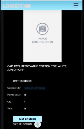 Junior officers’ caps showing as out-of-stock on the CAF members’ uniform ordering portal.