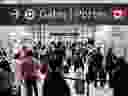 Travellers crowd the security queue in the departures lounge at Toronto Pearson International Airport in Mississauga, Ont., in May 2022.