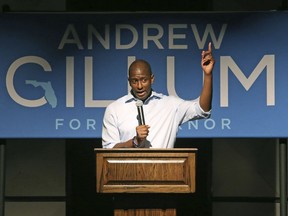 FILE - Tallahassee Mayor Andrew Gillum speaks at a campaign stop in his bid for governor, Monday, Nov. 5, 2018, in Crawfordville, Fla. Gillum, the 2018 Democratic nominee for Florida governor, is facing 21 federal charges related to a scheme to seek donations and funnel a portion of them back to him through third parties. The U.S. attorney's office announced the indictment Wednesday, June 22, 2022.