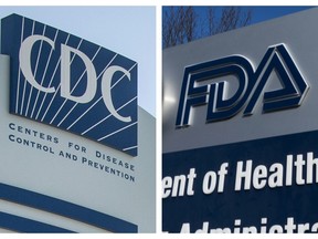 This combination of 2022 and 2020 file photos shows logos for the U.S. Centers for Disease Control and Prevention and the Food and Drug Administration. On Wednesday, June 15, 2022, both Moderna and Pfizer will have to convince what's essentially a science court -- advisers to the Food and Drug Administration -- that their shots work well in babies, toddlers and preschoolers. If the FDA's advisers endorse one or both shots for them -- and the FDA agrees -- there's still another hurdle. The Centers for Disease Control and Prevention must recommend whether all tots need immunization or just those at high risk from the virus.