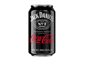 This image provided courtesy of Brown-Forman Corporation and The Coca-Cola Company shows a canned Jack and Coke. Coca-Cola Co. said Monday, June 13, 2022, it's partnering with Brown-Forman Corp., the maker of Jack Daniel's Tennessee Whiskey, to sell premixed cocktails. The canned Jack and Coke will be sold globally after a launch in Mexico late this year. (Courtesy of Brown-Forman Corporation/The Coca-Cola Company via AP)