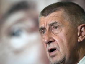 FILE - Czech Republic's Prime Minister and leader of centrist ANO (YES) movement Andrej Babis addresses the media after most of the votes were counted in the parliamentary elections, Prague, Czech Republic, Saturday, Oct. 9, 2021. A Slovak court has dismissed a lawsuit by former Czech Prime Minister Andrej Babis against claims that he collaborated with Czechoslovakia's communist-era secret police, officials said on Tuesday June 14, 2022.