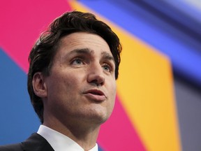 Prime Minister Justin Trudeau holds a closing press conference following the Summit of the Americas in Los Angeles, Calif., on Friday, June 10, 2022. Trudeau says he has tested positive for COVID-19.
