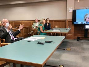 Gary Stamper, an attorney for U.S. Senate candidate and former Missouri Gov. Eric Greitens, responds to concerns about threats made by the public against Greitens' ex-wife, Sheena Greitens, during a child-custody hearing on Thursday, June 23, 2022, at the Boone County Courthouse in Columbia, Mo. An attorney for Sheena Greitens said the threats occurred after Eric Greitens released a campaign video depicting him with a gun hunting "RINOs," or Republicans in Name Only.