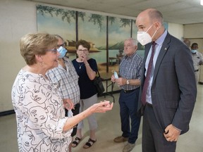 Federal Health Minister Jean-Yves Duclos speaks to seniors before announcing more funding for long term care facilities on Monday, June 27, 2022 in Montreal.The federal government is investing more than $221 million in Quebec's long-term care homes to improve the management of diseases.