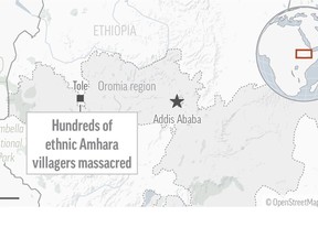 Hundreds of people were slaughtered in a village and its surroundings this month in the latest explosion of ethnic violence in Ethiopia.