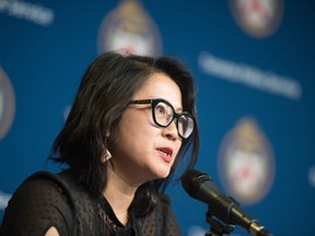 Dr. Mai Phan, a race data expert consultant, speaks during a press conference releasing the Toronto Police Service 2020 race-based data, at police headquarters in Toronto on Wednesday, June 15, 2022.