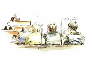 A sketch of the three accused teenage murderers.