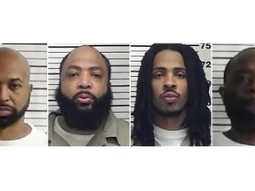 This photo provided by Federal Bureau of Prisons shows from left, Corey Branch, Tavares Lajuane Graham, Lamonte Rashawn Willis and Kareem Allen Shaw. Federal officials say four inmates have escaped from a federal prison's satellite camp in Virginia. The Federal Bureau of Prisons says inmates Corey Branch, Tavares Lajuane Graham, Lamonte Rashawn Willis and Kareem Allen Shaw were discovered missing from the Federal Correctional Complex Petersburg's satellite camp in Hopewell, Va., Saturday, June 18, 2022. (Federal Bureau of Prisons via AP)