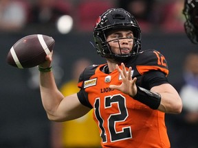 B.C. Lions quarterback Nathan Rourke knows that taking over the starter spot isn't going to be easy. Not only is the 24-year-old Ohio product under the spotlight as a rare Canadian QB, he's also stepping into a role vacated by Michael Reilly, the man who led the league in passing last season. Rourke passes during the first half of a pre-season CFL football game against the Saskatchewan Roughriders in Vancouver, B.C., Friday, June 3, 2022.