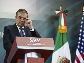 FILE - Mexico's Foreign Minister Marcelo Ebrard speaks during a joint news conference with Secretary of State Antony Blinken at the Mexican Ministry of Foreign Affairs, Oct. 8, 2021, in Mexico City. Ebrard, Mexico's top diplomat, began the open jostling to win the 2024 nomination of President Andrés Manuel López Obrador's Morena party on Monday, June 20, 2022.