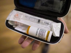 A naloxone kit is shown in Vancouver, B.C., on Monday November 13, 2017. Harm reduction workers in Toronto say supervised consumption sites and safe supply programs need to be expanded to prevent more overdose deaths in the city.THE CANADIAN PRESS/Darryl Dyck