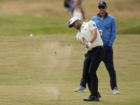 Canada's golfer Corey Conners plays to the seventh green during a practice round at the British Open golf championship in St Andrews, Scotland, Tuesday, July 12, 2022. The Open Championship returns to the home of golf on July 14-17, 2022, to celebrate the 150th edition of the sport's oldest championship, which dates to 1860 and was first played at St. Andrews in 1873.