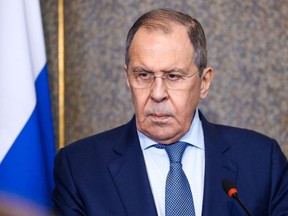 Russian Foreign Minister Sergei Lavrov attends a joint press conference with his Egyptian counterpart following their talks in the capital Cairo on July 24, 2022.