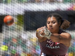 Camryn Rogers, of Canada, competes during the women's hammer throw final at the World Athletics Championships on Sunday, July 17, 2022, in Eugene, Ore. &ampnbsp;THE CANADIAN PRESS/AP-David J. Phillip