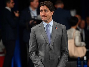 Canada's Prime Minister Justin Trudeau looks on at the start of the first plenary session of the NATO summit at the Ifema congress centre in Madrid, on June 29, 2022. (Photo by GABRIEL BOUYS / AFP)