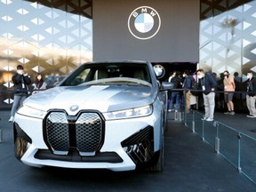 A BMW iX Flow with colour-shifting material is displayed during CES 2022 at the Las Vegas Convention Center in Las Vegas, Nevada, U.S. January 6, 2022.