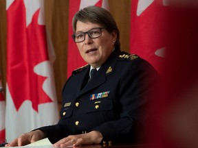 RCMP Commissioner Brenda Lucki speaks during a news conference in Ottawa, Wednesday October 21, 2020.