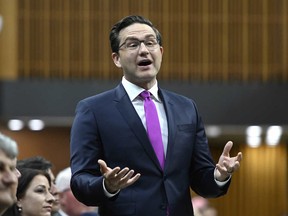 Conservative MP Pierre Poilievre rises during Question Period in the House of Commons on Parliament Hill in Ottawa on Wednesday, June 15, 2022. THE CANADIAN PRESS/Justin Tang
