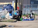 A homeless encampment in Edmonton's Chinatown is pictured on June 11.
