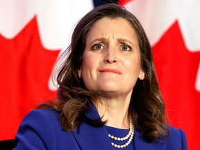 Finance Minister Chrystia Freeland, seen at a news conference on April 7, 2022, and the rest of the Liberal government have lost touch with the Canadian electorate, writes Rex Murphy.