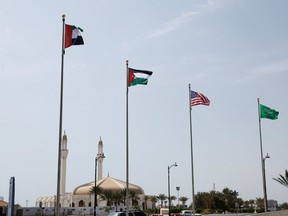 UAE, Jordan, U.S. and Saudi Arabia?s flag flutter ahead of the preparations for U.S. President Joe Biden's visit, in Jeddah, Saudi Arabia July 14, 2022. REUTERS/Mohammed Salem