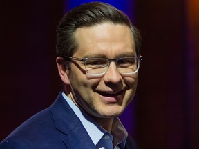 Conservative leadership candidate Pierre Poilievre speaks in Toronto on April 19, 2022.