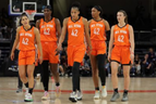 FILE: Members of Team Wilson wear Brittney Griner's number while they walk to the bench during the 2022 AT&T WNBA All-Star Game at the Wintrust Arena on July 10, 2022 in Chicago, Ill. /