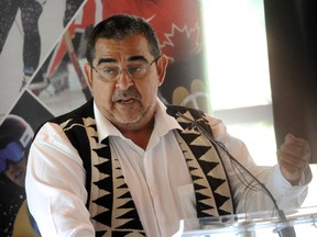 Chief Wayne Sparrow of the Musqueam Indian Band takes part in a joint press conference between the Canadian Olympic Committee, the Four Host First Nations and the cities of Vancouver and Whistler where the