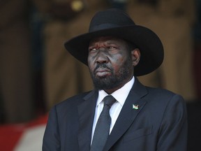 FILE - South Sudan's President Salva Kiir attends the state funeral of Kenya's former president Daniel arap Moi, at Nyayo Stadium in the capital Nairobi, Kenya, Feb. 11, 2020.An explosion of violence in South Sudan is raising fears that the country's fragile peace agreement could unravel before the transitional government wraps up early next year.