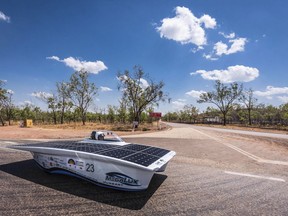 FILE - The GAMF Hungary car from Hungary competes during the first day of the 2015 World Solar Challenge near Katherine, Australia, on Sunday, Oct. 18, 2015. Australia's new government is putting climate change at the top of its legislative agenda when Parliament sits next month for the first time since the May 21 election, with bills to enshrine a cut in greenhouse gas emissions and make electric cars cheaper, a minister said on Wednesday.