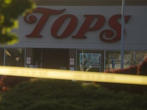 The scene after a shooting at a Tops Friendly Markets in Buffalo that left 10 dead on May 15.