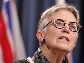 Dr. Penny Ballem speaks at the Legislature in Victoria, B.C., on Monday, March 1, 2021. COVID-19 booster shots will be available to British Columbians aged 12 and over starting this fall. Dr. Penny Ballem, the lead on B.C.'s COVID-19 immunization plan, said Friday that invitations will start going out Monday for those most vulnerable aged 65 and older.THE CANADIAN PRESS/Chad Hipolito